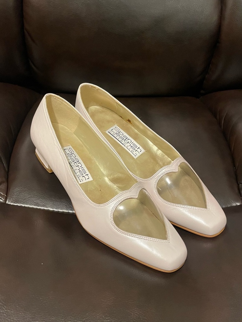 Sergio Zelcer Pale Pink Leather Flats with Heart-Shaped Transparent Vamp